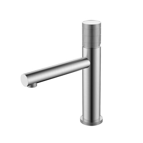 Stainless steel single hole wash basin water mixer tap with vertical pattern knurling handle - DeRi-B703A1-SS