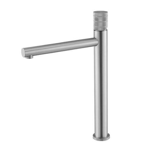 Stainless steel single hole tall wash basin water mixer tap with vertical pattern knurling handle - DeRi-B703A2-SS