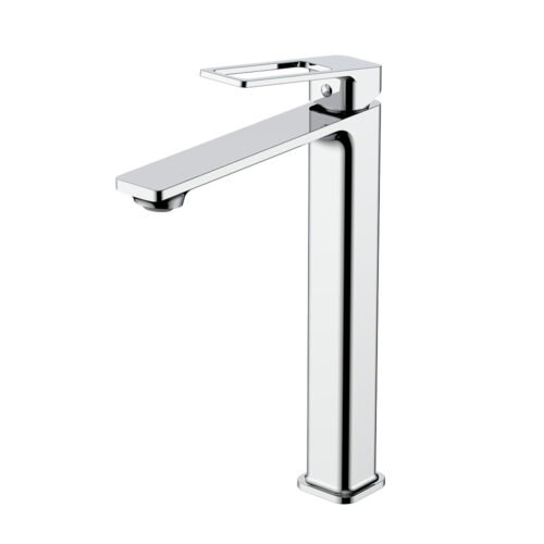 Tall single lever mono basin mixer tap with hollow handle - chrome