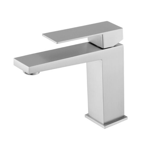 Stainless steel slant square bathroom monobloc mixer tap - brushed steel