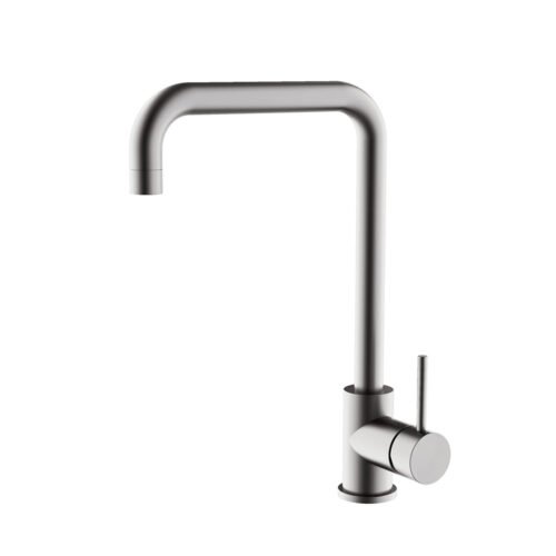 Stainless steel kitchen sink mixer with U-shaped spout - brushed steel