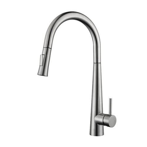 stainless steel tap mixer for kitchen with pull down sprayer - brushed steel