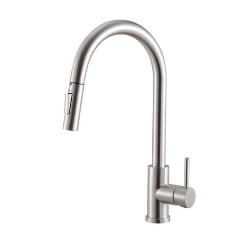 kitchen pull down mixer tap - Brushed steel