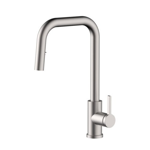 Stainless steel sink mixer for kitchen with concealed pull down sprayer - brushed steel