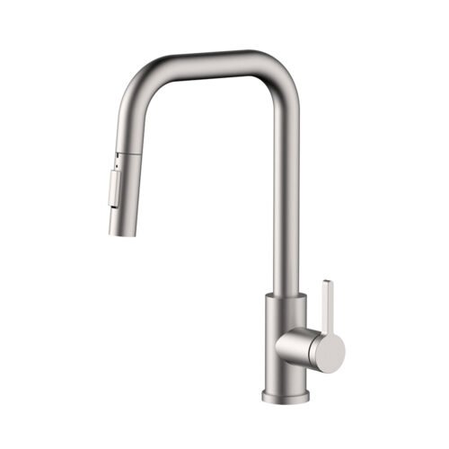 Stainless steel swirl kitchen mixer tap with pull down sprayer - brushed nickel