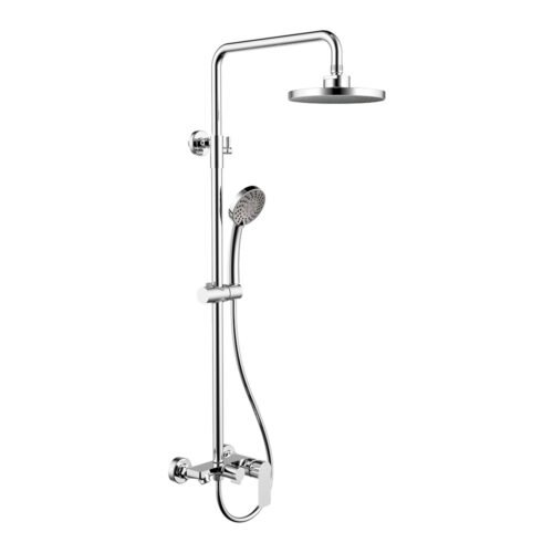 Exposed shower set with adjustable riser, hand shower and tub filler - chrome