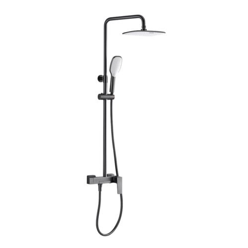 Wall mounted bath shower mixer set with folded tub filler - gunmetal